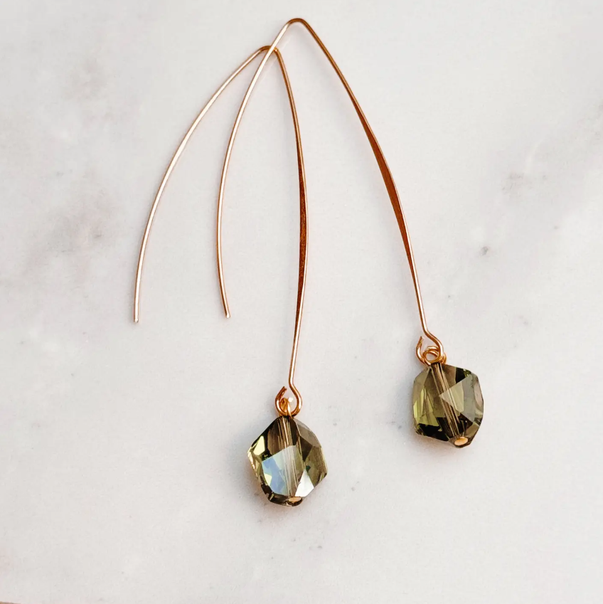 Cambria Olive Swarovski Thread Earrings