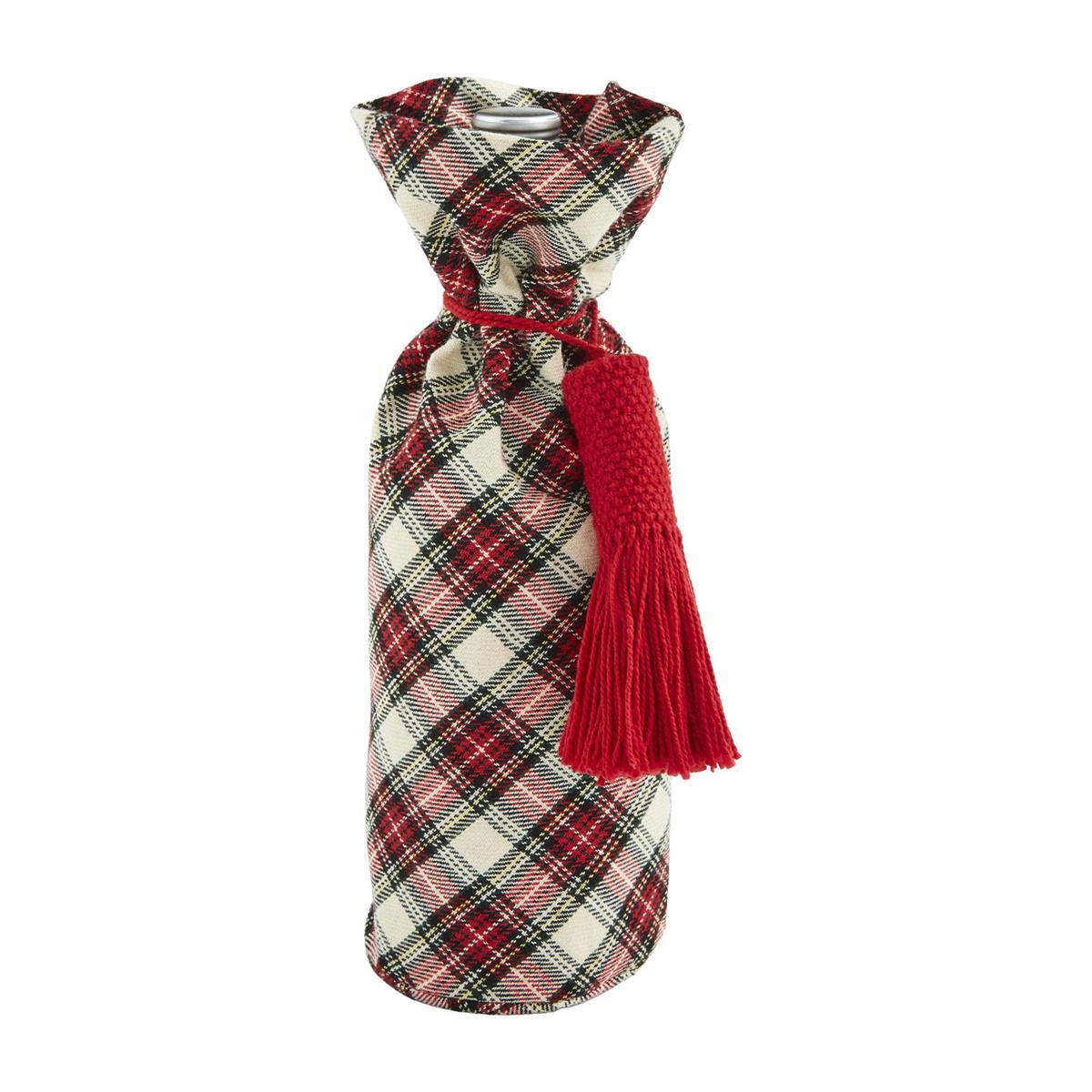 Christmas Wine Bag - White Tartan