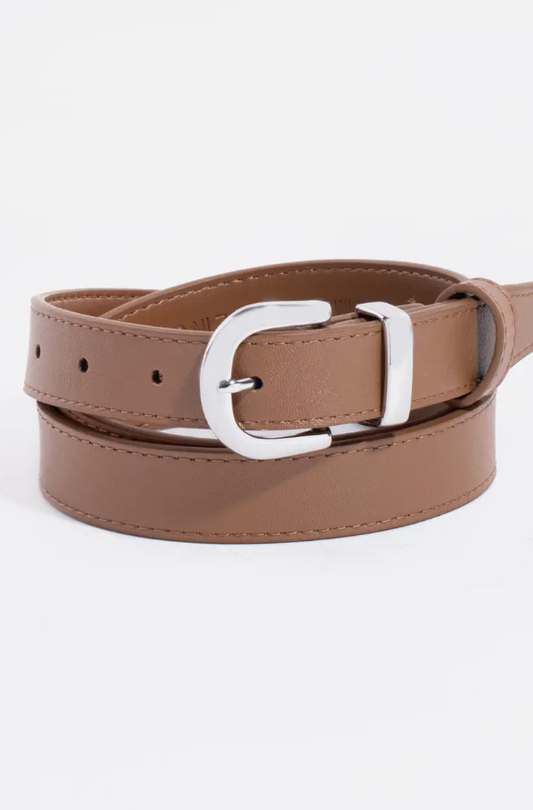 Stitched Border Thin Leather Belt