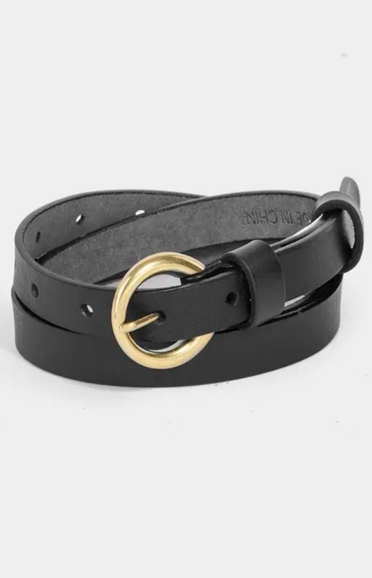 Faux Leather Thin Circle Buckle Belt