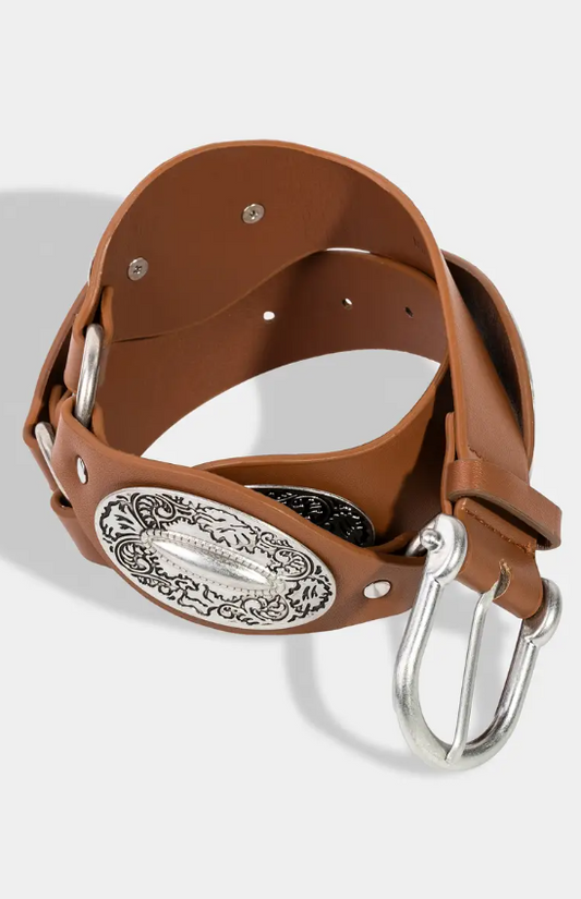 Floral Western Oval Decor Faux Leather Belt