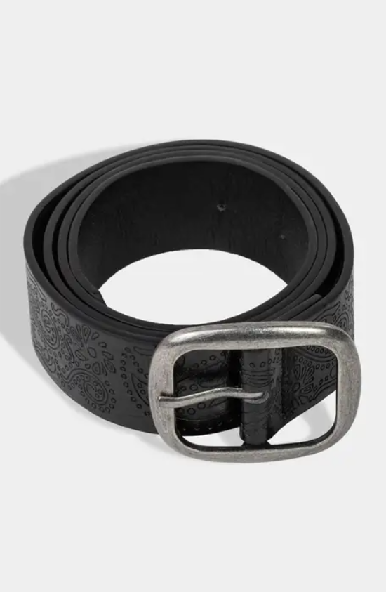 Etched Floral Faux Leather Belt