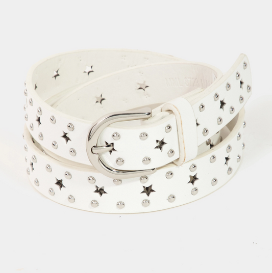 Star Cut Out and Studs Faux Leather Belt