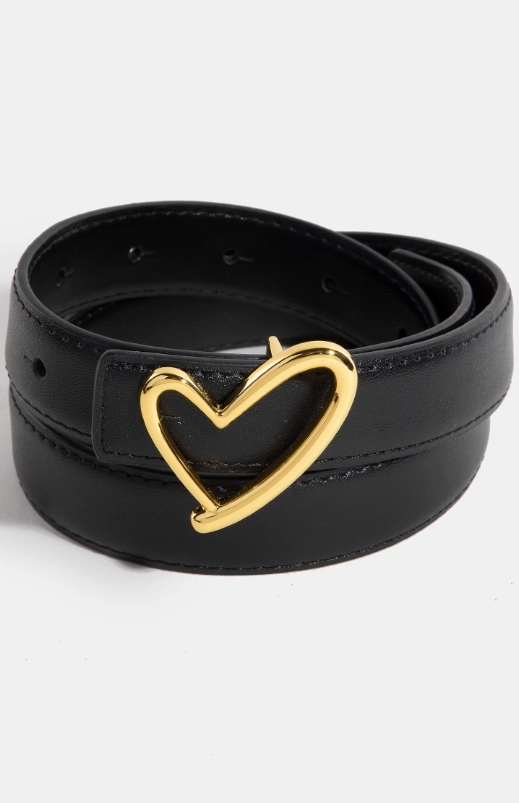 Metallic Heart Buckle Leather Belt