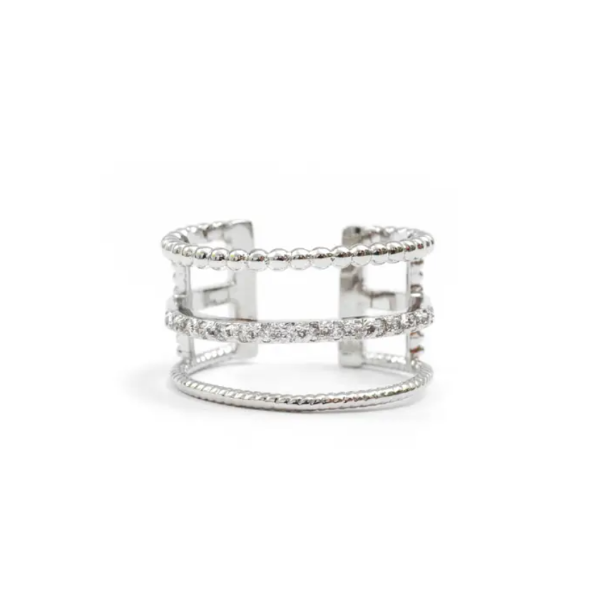 Triple Layer Pave Ring - Silver