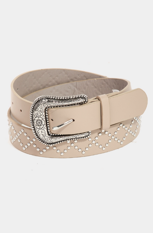 Zig Zag Metallic Studded Faux Leather Belt