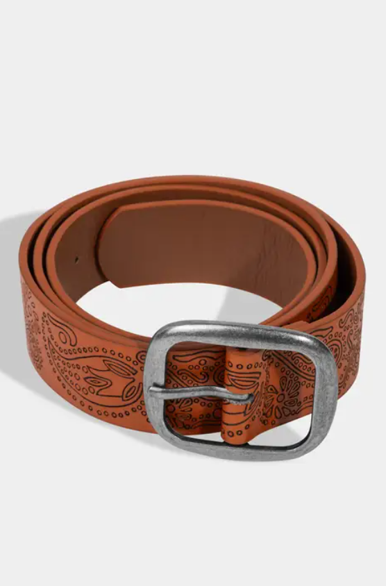 Etched Floral Faux Leather Belt