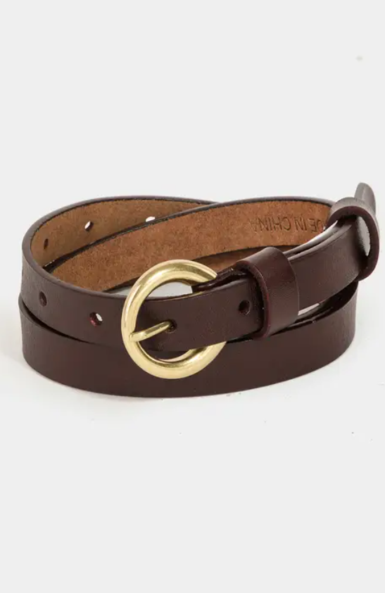 Faux Leather Thin Circle Buckle Belt