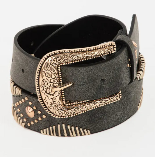 Western Floral Etched Buckle Belt