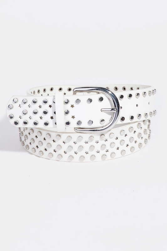 Star Punched and Rivets Faux Leather Belt