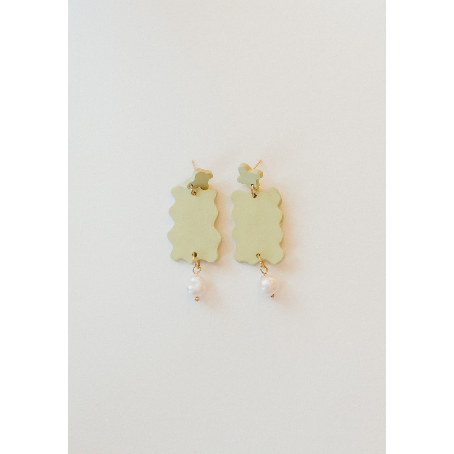 Green Scallop Clay Earrings