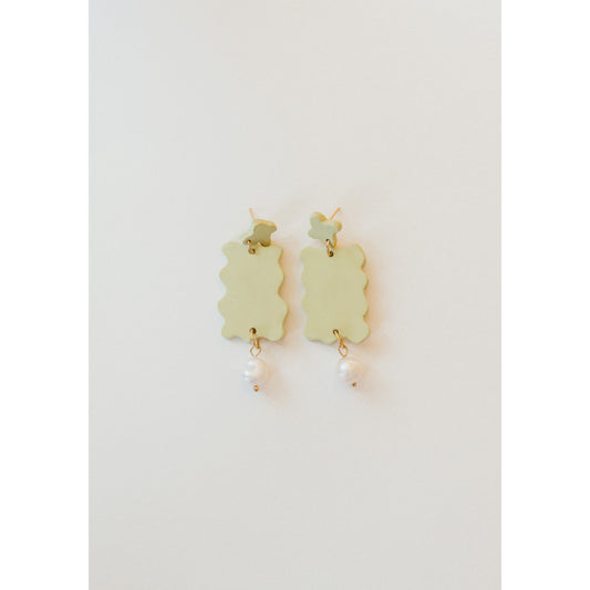 Green Scallop Clay Earrings