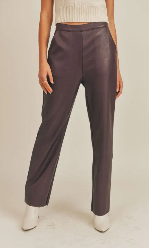 Paige Vegan Leather Pants Burgundy