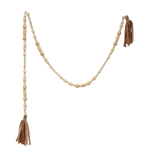 Fabric Tassel Wood Bead Garland